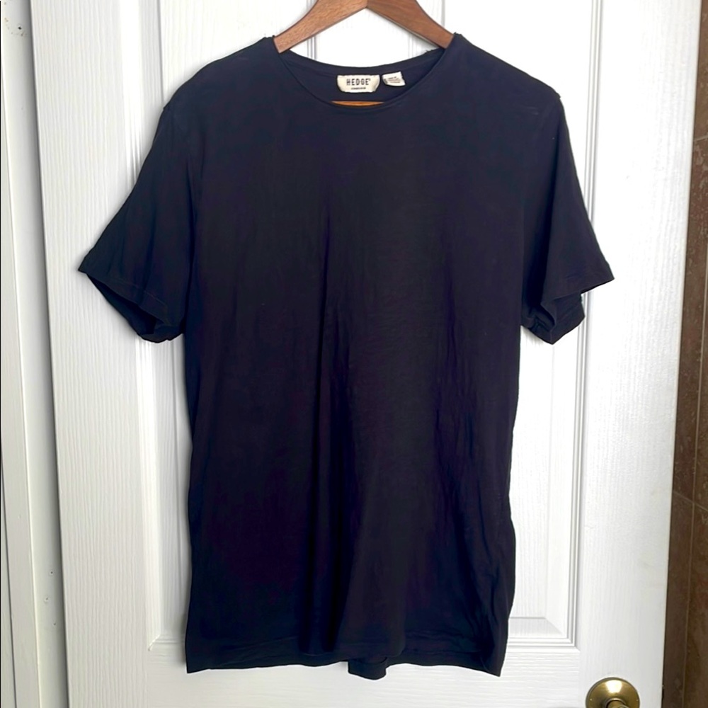HEDGE - Black lightweight rolled crew neck tee Shirt